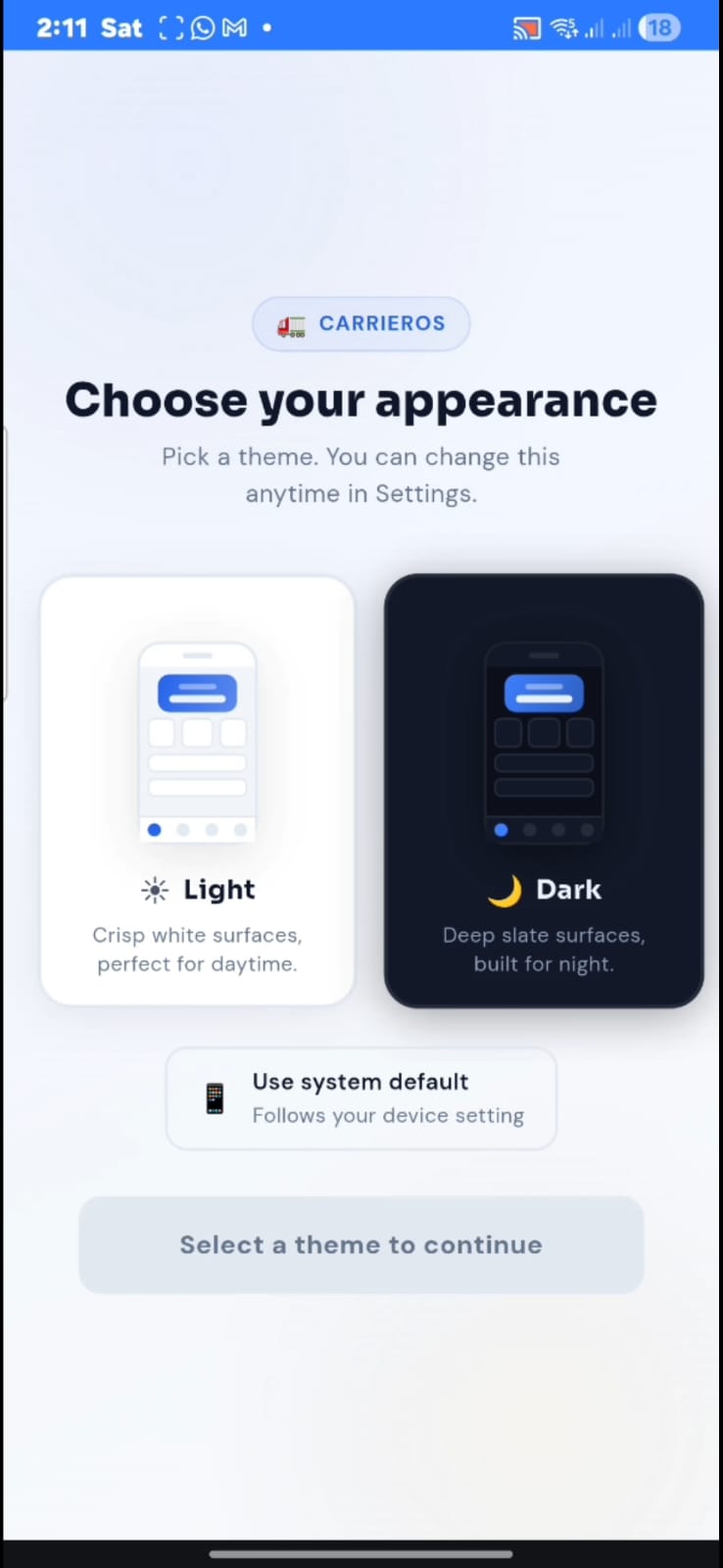 Theme Selection - Light or Dark Mode